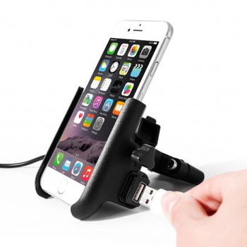 Soporte de Aluminio para celular mas cargador USB Motowolf 2809