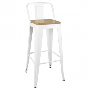 Taburete Piso Tolix Metal con respaldo y asiento de madera para Bar Comedor LF5-03HBW