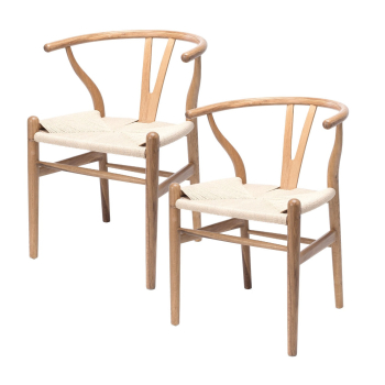 Pack 2 sillas de Madera Wishbone Asiento de cuerda LF9-01 - Natural