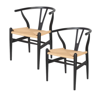 Pack 2 sillas de Madera Wishbone Asiento de cuerda LF9-01 - Negro/Natural