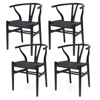 Pack 4 sillas de Madera Wishbone Asiento de cuerda LF9-01 - Negro