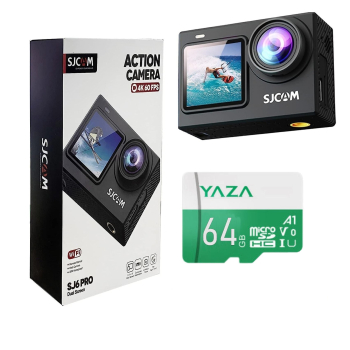 Pack Cámara Deportiva SJCAM SJ6 PRO 24MP 4K 60 FPS Doble Pantalla Estabilizador y micro Sd 64gb